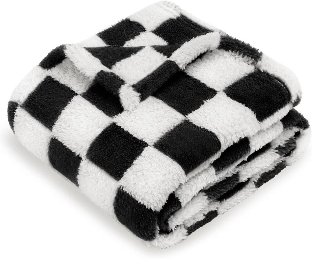 HOMRITAR Checkered Baby Blanket for Boy Girls Ultra Soft Fluffy Fuzzy Toddler Blankets with 3D Chessboard Grid Warmer Comfort Reversible Bed Blanket for Winter 350GSM Black 30 x 40 Inch