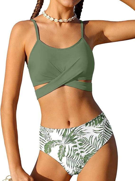 Girls Swimsuits Bikini Set Two Piece Bathing Suit Criss Cross Girls' Swimwear with Chest Pad, size 11-12Y