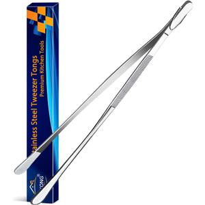 3 x JETKONG 12-Inch Fine Tweezer Tongs Long Cooking Tweezer Stainless Steel Kitchen Tweezers (12" Round Tip-silver)