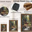 Vintage Gold Framed Forest Wall Art, Retro Mountain Woods Cottage Oli Painting Canvas Print, Antique Log Cabin Picture Wall Decor, Rustic Farmhouse Stream Poster Artwork for Bedroom Living Room, 24''Lx16''W