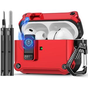 Compatible with AirPods Pro 2nd/1st Case,Magnetic Automatic Lock with Cleaning Kit,Compatible with Magsafe Cover -red