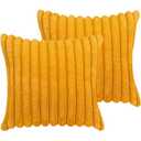 18x18 Throw Pillow Covers Set of 2, Decorative Faux Fur Covers for Bed, Couch Soft Fluffy Pillow Cover with Velvet Back for Living Room, Neutral Home Décor Accent for Sofa - Yolk Yellow