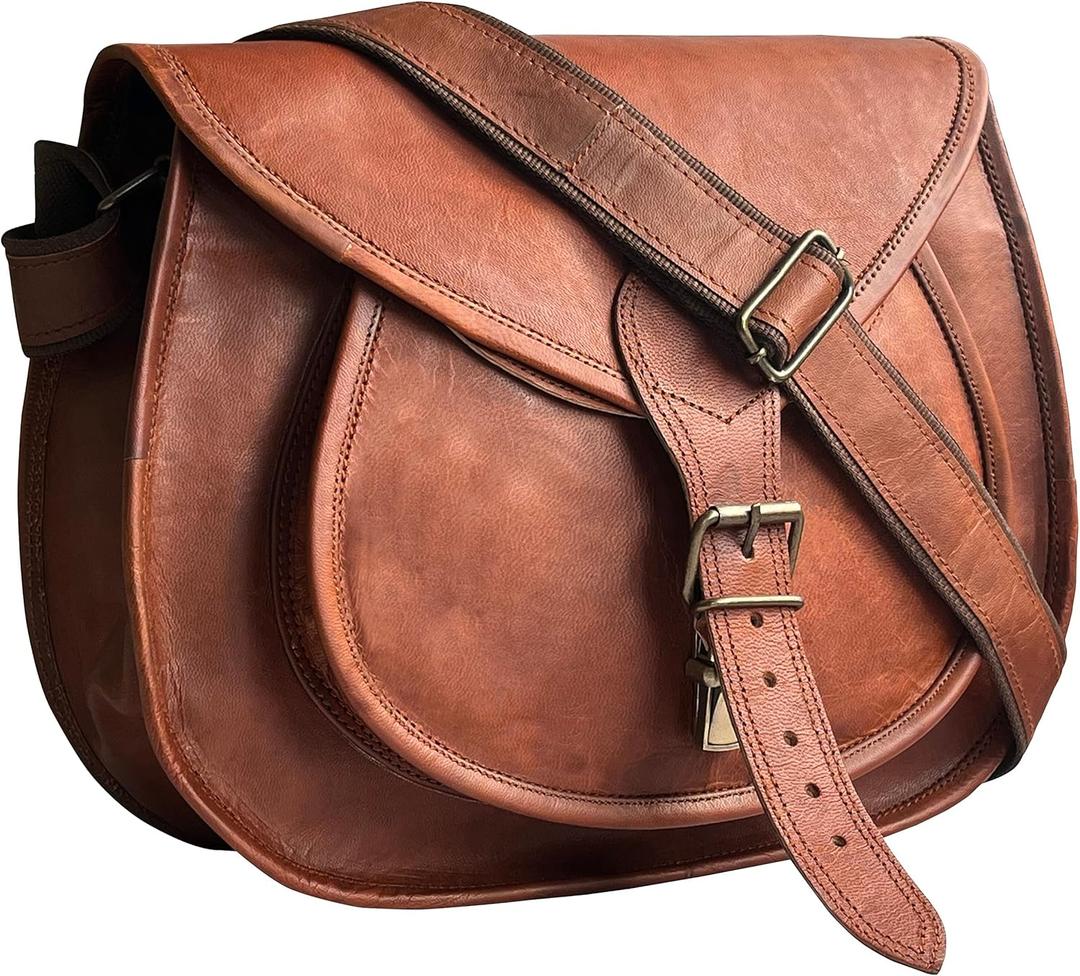RUSTIC TOWN Leather Crossbody Satchel Bag Vintage Purses Handbags for Women (Brown (13 Inch))