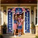 4th of July Patriotic Decorations Set Celebrate with 2Pcs American Flag Porch Signs with Stars and Stripes and 1Pcs Pleated Fan Flag for 250th Anniversary Day Outdoor Indoor (Blue)