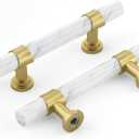 Haliwu 10 Pack White Marble Cabinet Pulls, 2 Tone Cabinet Handles Marble Grain and Gold Pulls, 3 inch Kitchen Hardware Drawer Handles (Hole Center Spacing76mm (3 inch))