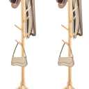 2 PCS Coat Rack, Freestanding Coat Rack with 8 Hooks and 3 Adjustable Size Tree Coat Racks for Bedroom, Hallway, Entrance, Office, for Hats, Coats, Scarves, Handbags (Natural)