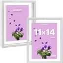 THRDOST 11x14 Floating Frames Set of 2– Double Tempered Glass & Solid Engineered Wood Floating Picture Frames –Wall Mount or Tabletop Placement