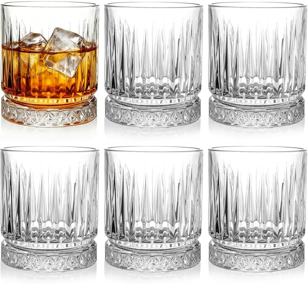 ZEAYEA Set of 6 Whiskey Glasses, 12 oz Old Fashioned Glasses Bar Tumblers, Thick Weighted Bottom Rocks Glasses, Clear Bourbon Glass Lowball Glass for Drinking Scotch, Cocktail, Rum
