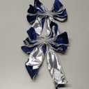 Threetols 2pcs Christmas Wreath Bows, Vintage Blue Velvet Bows for Wreath Xmas Decor Bows for Front Door, Navy Glitter Tree Bows for Winter Xmas Party Home Indoor Outdoor Decor