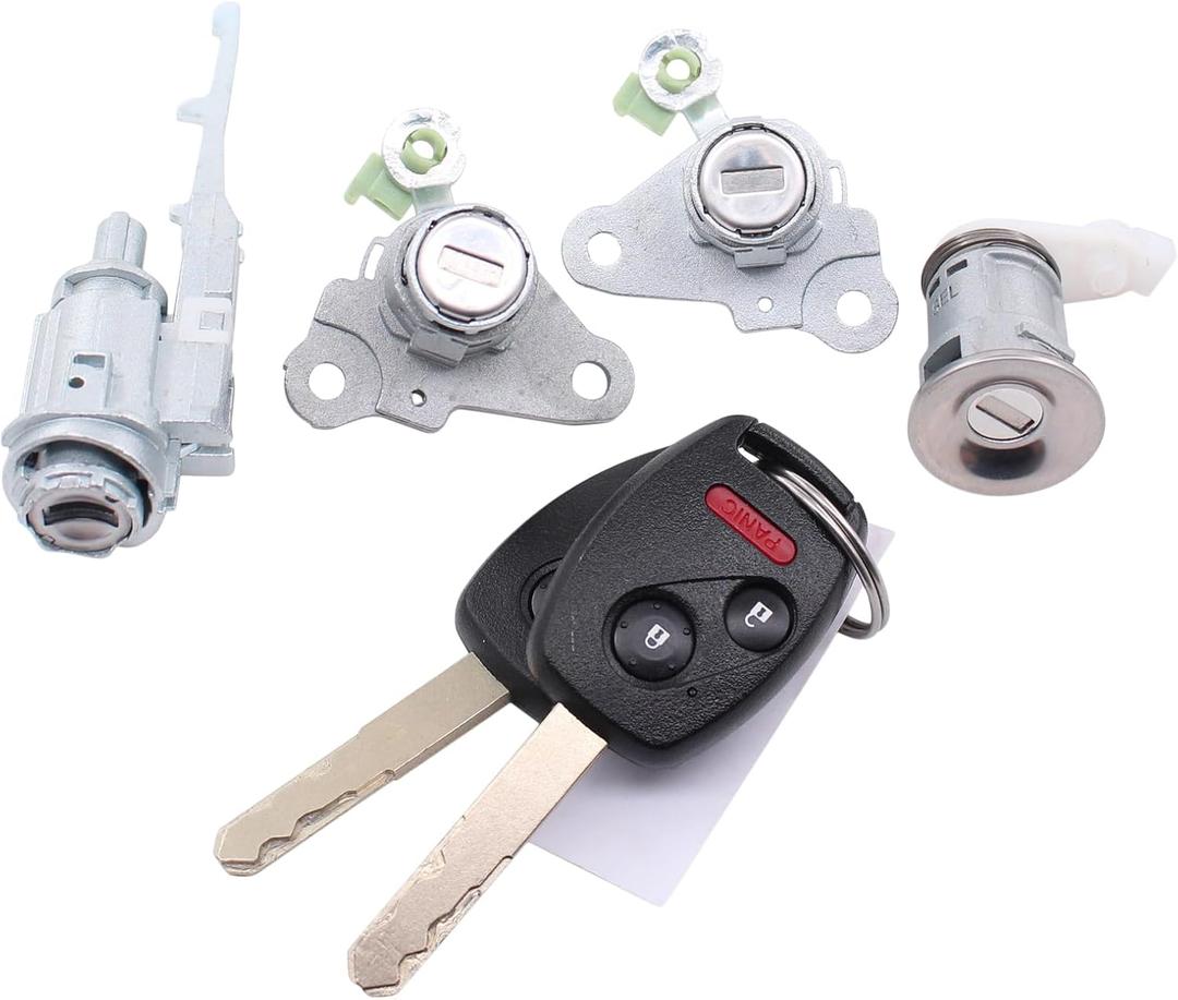 MOTOKU Ignition Switch Cylinder Door Lock Cylinder Kit w/Remote Key Shell for Honda Fit 2004-2011