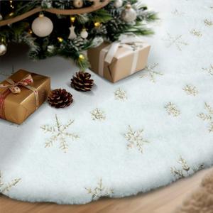 White Snow Tree Skirt - Soft, Fluffy Christmas Skirts for Xmas Trees - Elegant Home Indoor Decor Christmas Tree Skirt - Holiday Party Essential Tree Skirt (34.25 Inch Gold)
