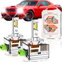 D3S HID Bulbs Fit for Dodge 2015-2021 Challenger, 2011-2020 Charger, Dart 30000LM 6000K White, Dual-sided 30 Chips, Xenon HID Light Replacement, 800% Brightness, Plug and Play, Pack of 2