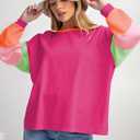miduo Womens Long Sleeve Tops Color Block Stitching Casual Loose Fit Crew Neck Shirts Blouses (Pink, M)