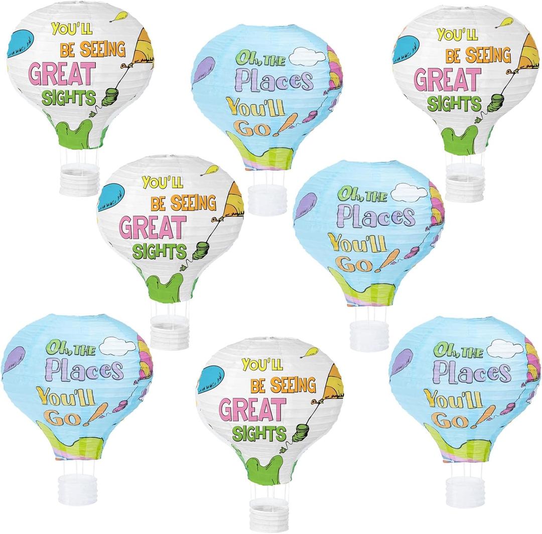 8 PCS Oh The Places You' ll Go Hot Air Balloon Paper Lanterns 12 Inch Graduation Hot Air Balloon Hanging Lanterns for Kindergarten Preschool Graduation Baby Shower Party Decor