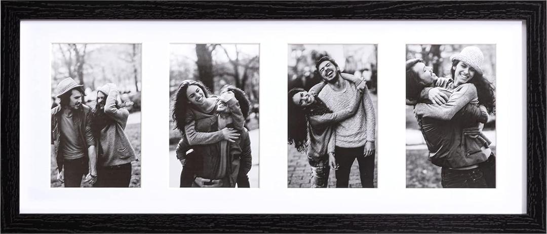 eletecpro 8x20 Collage Picture Frame with 1 Mat Display 4Pcs 4x6 Photos or 1Pc 8x20 Picture without Mat, Picture Frames Collage Wall Decor Home Decor for Wall, Black