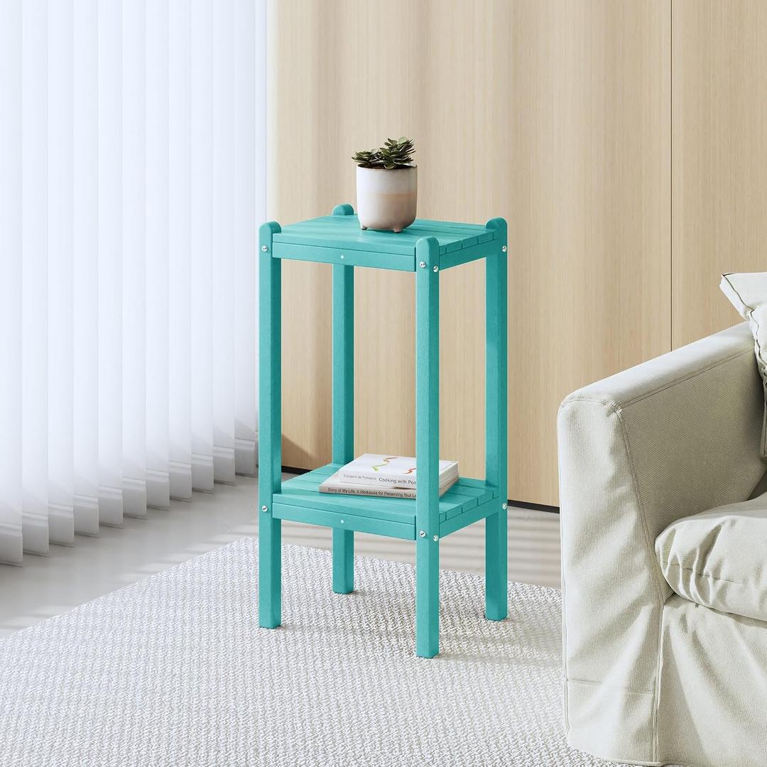 Outdoor Side Table, 2-Tier Small Patio Coffee Tables for Outside, Outdoor End Tables for Patio, Adirondack Side Table for Outside, Outside Table for Pool, Porch, Garden, Turquoise