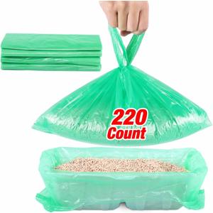 Litter Box Liners Compatible with Litter Maid/Nature's Miracle Waste Receptacles, Green Unscented 220 Refill Bags with Handles Use in Self-Cleaning Litter Box Waste Trays
