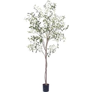 Phimos Artificial Olive Tree Tall Fake Potted Olive Silk Tree with Planter Large Faux Olive Branches and Fruits Artificial Tree for Modern Home Office Living Room Floor Decor Indoor (7FT) (7ft 2in, Green)