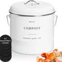 D'Lifeful Kitchen Compost Bin  1.3 Gallon Countertop Farmhouse Compost Container with Lid  Odorless Indoor Food Scrap Pail with 6 Charcoal Filters  Eco-Conscious and Easy to Clean - White