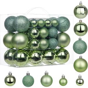 50pcs Christmas Ball Ornaments Green Small Shatterproof Christmas Tree Decorations Xmas Tree Ornaments Balls with Hanging Loop for Wedding Holiday Party Wreath Home Decor