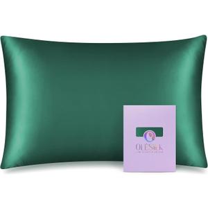 OLESILK 100% Mulberry Silk Toddler Pillowcase for Hair and Skin, Both Sides 19 Momme Pure Natural Silk Travel Pillow Cases with Hidden Zipper, 13"x 18", Dark Green