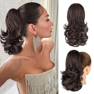 Claw Clip Ponytail Extension 12 Inch Clip in Pony tails Hair Extensions for Women Wavy Synthetic Hair Ponytail for Daily Use (Dark Brown)