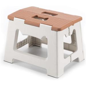 9'' Folding Step Stools for Kids and Adults, Hold Up to 300 lbs, Portable Foldable Step Stool for Toddlers, Plastic Small Collapsible Stepping Stools with Handle for Kitchen Bathroom (Khaki)