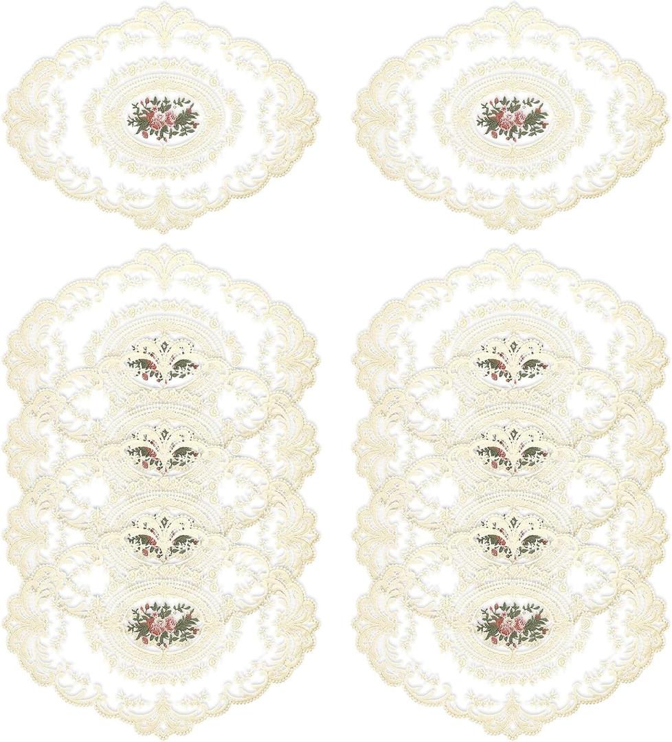 10 Packs Lace Placemats Retro French Crochet Table Placemats Cup Mat Handmade Embroidered Crochet Table Mats Hollow Vase Place Mats for Home Kitchen Wedding Decoration(12x17inches)