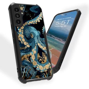 for Samsung Galaxy S25 Acrylic Case, Acrylic Rugged Back, Air Guard Corners All Around Protection, Lens Coverage Protective for Galaxy S25 Case, Blue Octopus