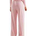 SUUKSESS Women Wide Leg Pants Elastic High Waisted Work Pants Flowy Palazzo Trouser Pants (Navy, M) (M)