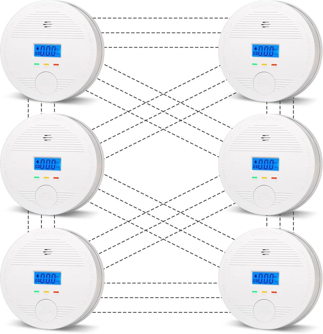 Interconnected Smoke and Carbon Monoxide Detector, 10-Year Battery Wireless Interlinked Smoke & CO Alarm with Dual Sensors, Home Fire & CO Safety Protection (6Pack)