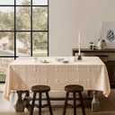 ZeeMart Grid Embroidered Hemmed Tablecloths, Cream 52x52 Inch, Farmhouse Style Heavy Weight Cotton Linen Cream Tablecloths, Boho Plaid Water Resistant Square Table Cloth