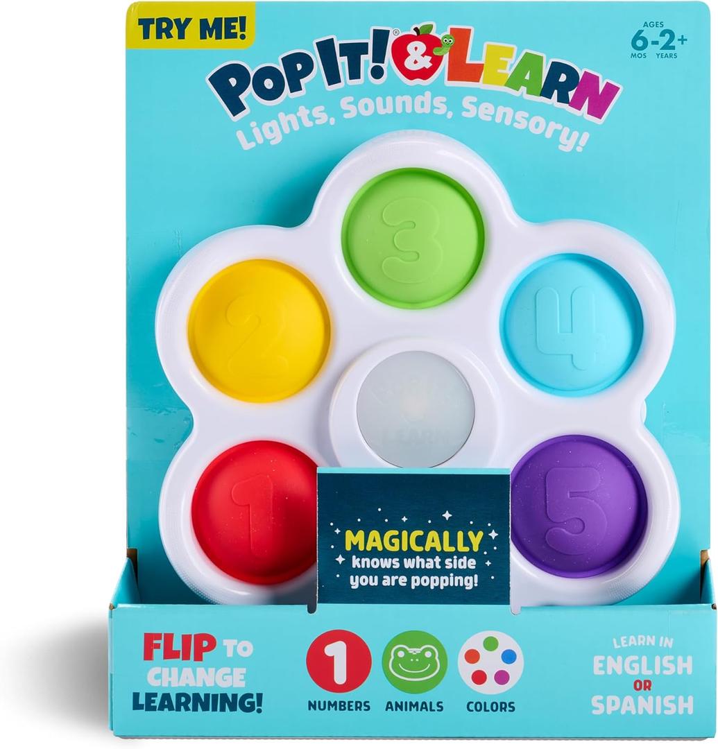 Chuckle & Roar - Pop It! and Learn - Educational and Electronic Popping Toy - Learn Numbers & Letters in Spanish or English - Great for Ages 6 Months to 2 Years (Small)