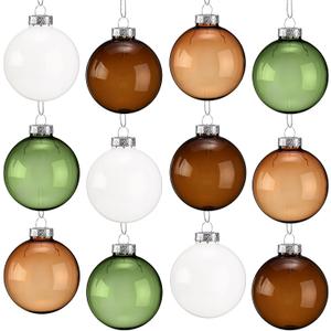 12 Pcs 2.36 Inch Glass Christmas Ball Ornaments Glass Christmas Tree Decorations Hanging Xmas Decorations for Xmas Trees Holiday Party Wedding Party, 4 Colors, Green, White, Khaki, Brown