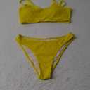 Fanuerg Women's Ribbed Bikini Sets Scoop Neck Cheeky Swimsuit Textured Two Piece Bathing Suit (Medium, Yellow)