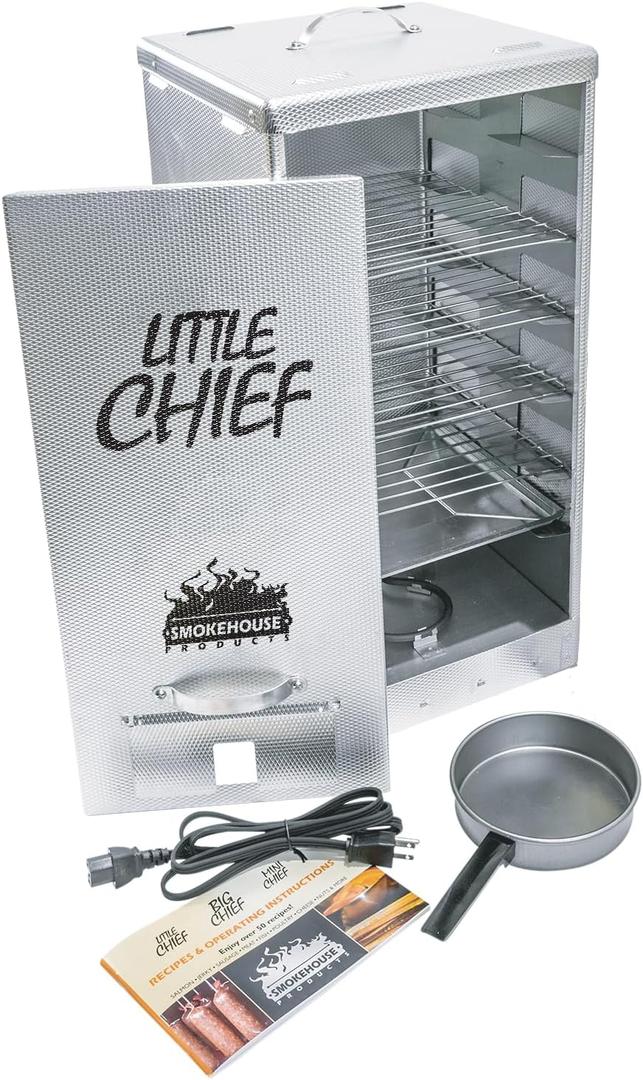 Smokehouse Little Chief Front Load Smoker, Low to Mid Temperature Smoker for Fish, Jerky, Cheese, Sausage & Other meats, Smoke Up to 25 Pounds of Meat & Fish