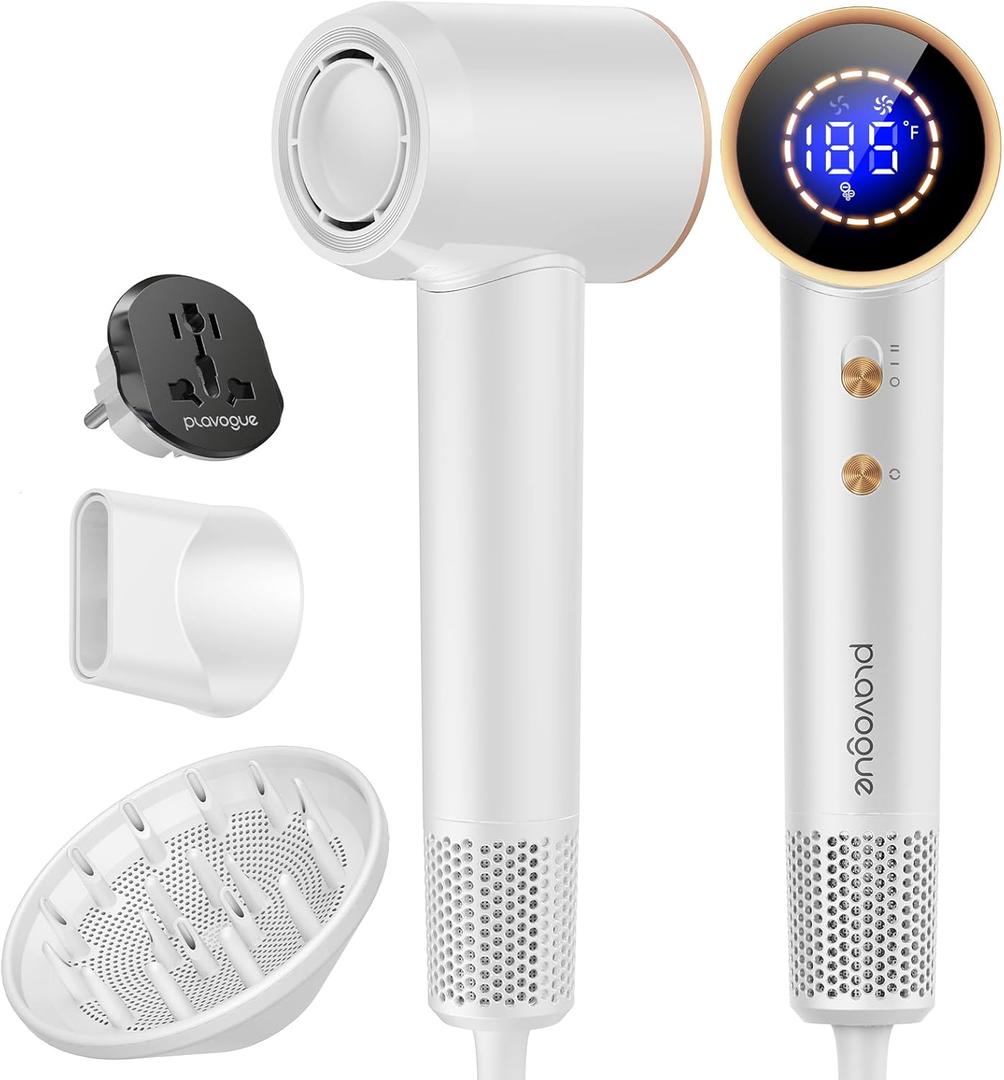 Dual Voltage Travel Hair Dryer with Diffuser, High-Speed Ionic Blow Dryer for Women, Fast Drying, Low Noise, Lightweight, No Heat Damage, European Travel 110V-120V/220V-240V