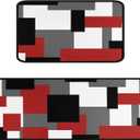 Red Black White Geometric Patterns Kitchen Rugs and Mats Set of 2,Modern Decoration Style Kitchen Mat Non-Slip Absorbent Mats for Sink Waterproof Runner Rug for Laundry Room 17x30+17x48inch (Red Aztec)