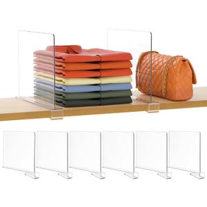 6 PCS Clear Shelf Dividers for Closet Organization, Purse Organizer for Wooden or Vertical Shelving, Perfect for Sweater, Shirts, Handbags in Bedroom