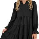 Cubear Girls' Casual A-Line Dress with Ruffle Hem Long Sleeve V-Neck Pocket Teen Girls Dress Tween Junior Dresses, 5-14 Years (Black)
