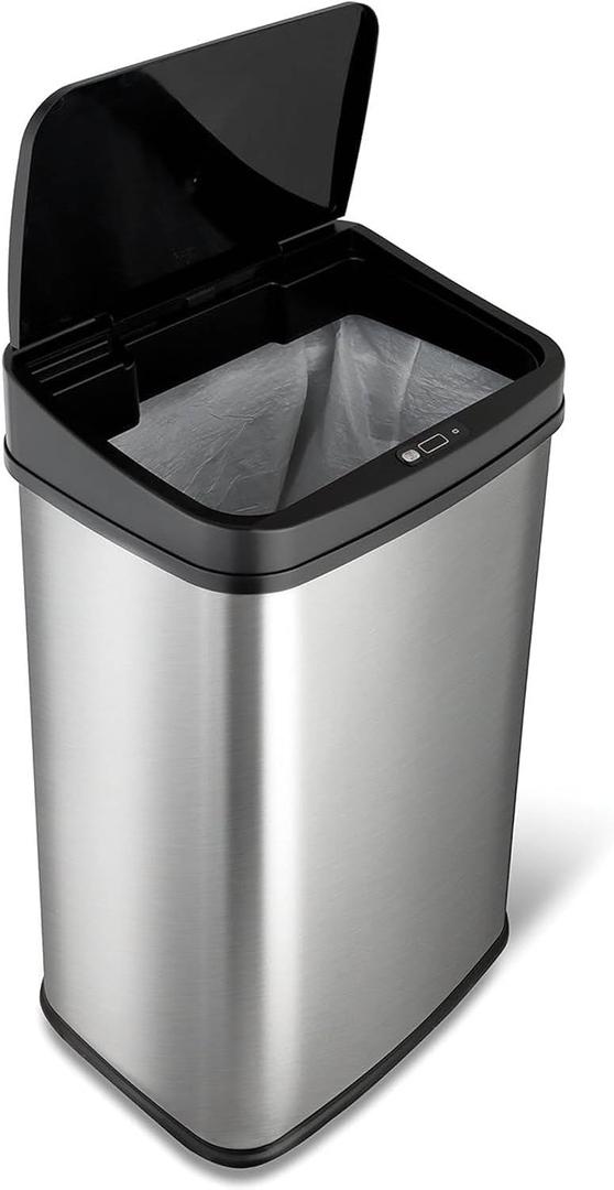 Silver/Black 13-Gallon Stainless Steel Kitchen Trash Can with Motion Sensor Lid New