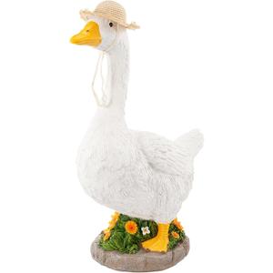 23 Inch Porch Goose Statue,Realistic Large White Goose Sculpture with Hat