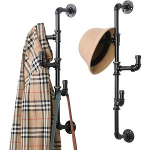 MyGift Wall Mounted Industrial Black Metal Vertical Hat and Coat Rack with 3 Adjustable Arm Hooks, Entryway Organizer Coat Hooks, Set of 2