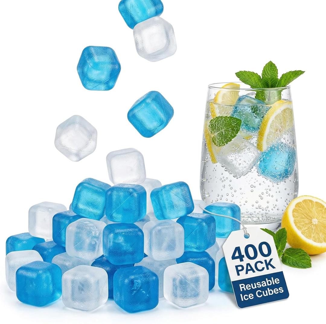 400 Pack Reusable Ice Cubes for Coolers Drinks, BPA-Free Plastic Cubed Ice Packs for Lunch Boxes, Non-Diluting Refreezable for Outdoor Ice Bath Whiskey Coffee Bars Party Camping
