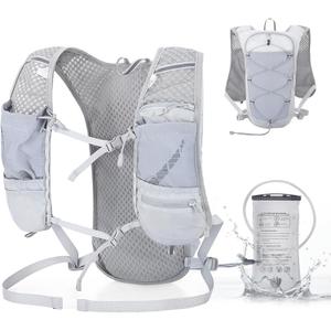 Lightweight Running Hydration Vest for Women Men, Breathable Adjustable Hydration Backpack with 1.5L Water Bladder Bag for Hiking, Trail, Running, Marathons, Cycling Gray