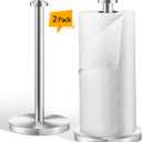 AOSION 2 Piece Stainless Steel Weighted Paper Towel Holder Countertop, Silver Vertical Kitchen Bathroom Paper Towel Holder, with Non-Slip Base