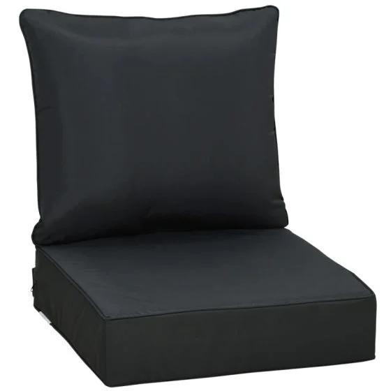 2 Piece Back and Seat Garden Chair Cushions - 24x24 Inch, 24x18 Inch - Black - 2 Pack
