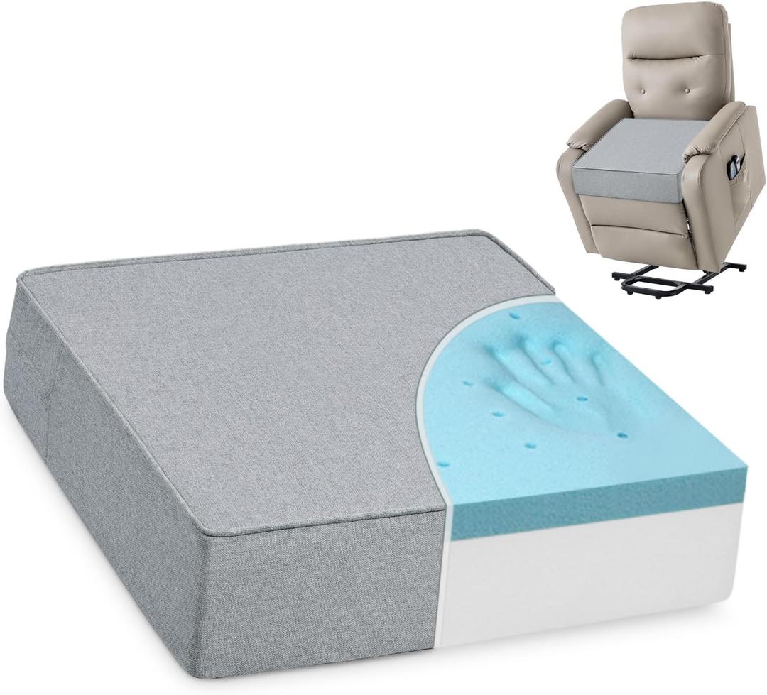 Shinnwa Gel Memory Foam Recliner Cushion for Elderly, Extra Large Seat Cushion, Dual-Layer Foam Chair Pad for Couch, Armchair, Wicker Chairs, Floor, 20  20  5in, Light Gray