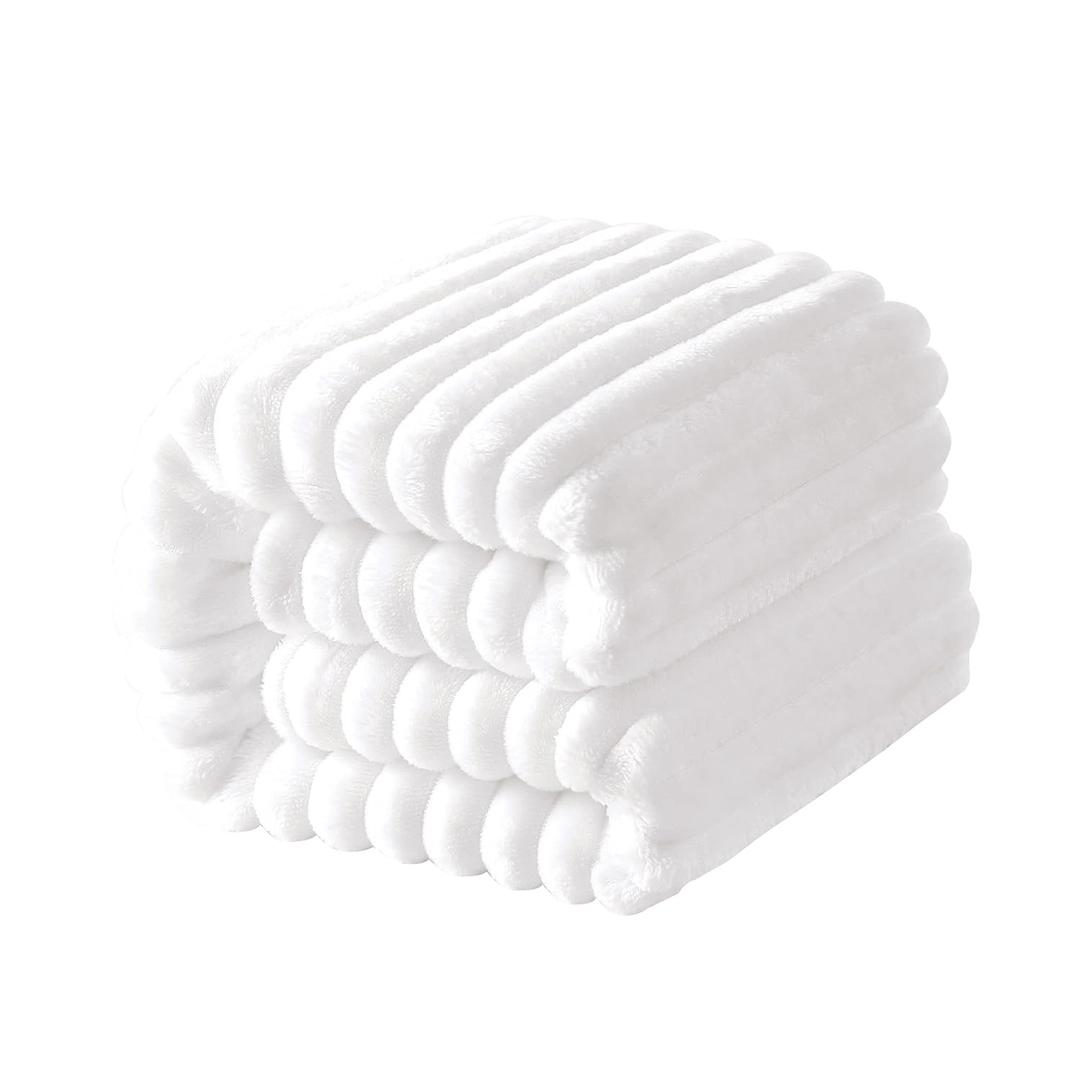 NTBAY Plush Flannel Baby Blanket, Soft and Warm Toddler Blanket with Striped Texture for Stroller, Crib, Travel, 30x40 Inches, White