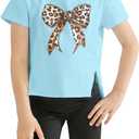 Girls Butterfly Graphic T Shirt Cute Short Sleeve Tees Summer Tops Crewneck Side Slit Shirt 5-14 Years (11-12 Years, Blue)